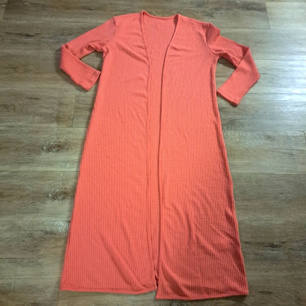 Coral Long Open Cardigan Long Sleeves Women's Size Medium